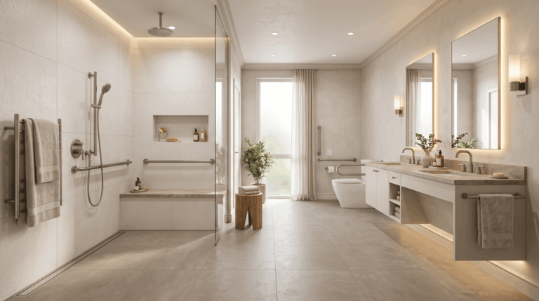 an elegant, modern accessible bathroom